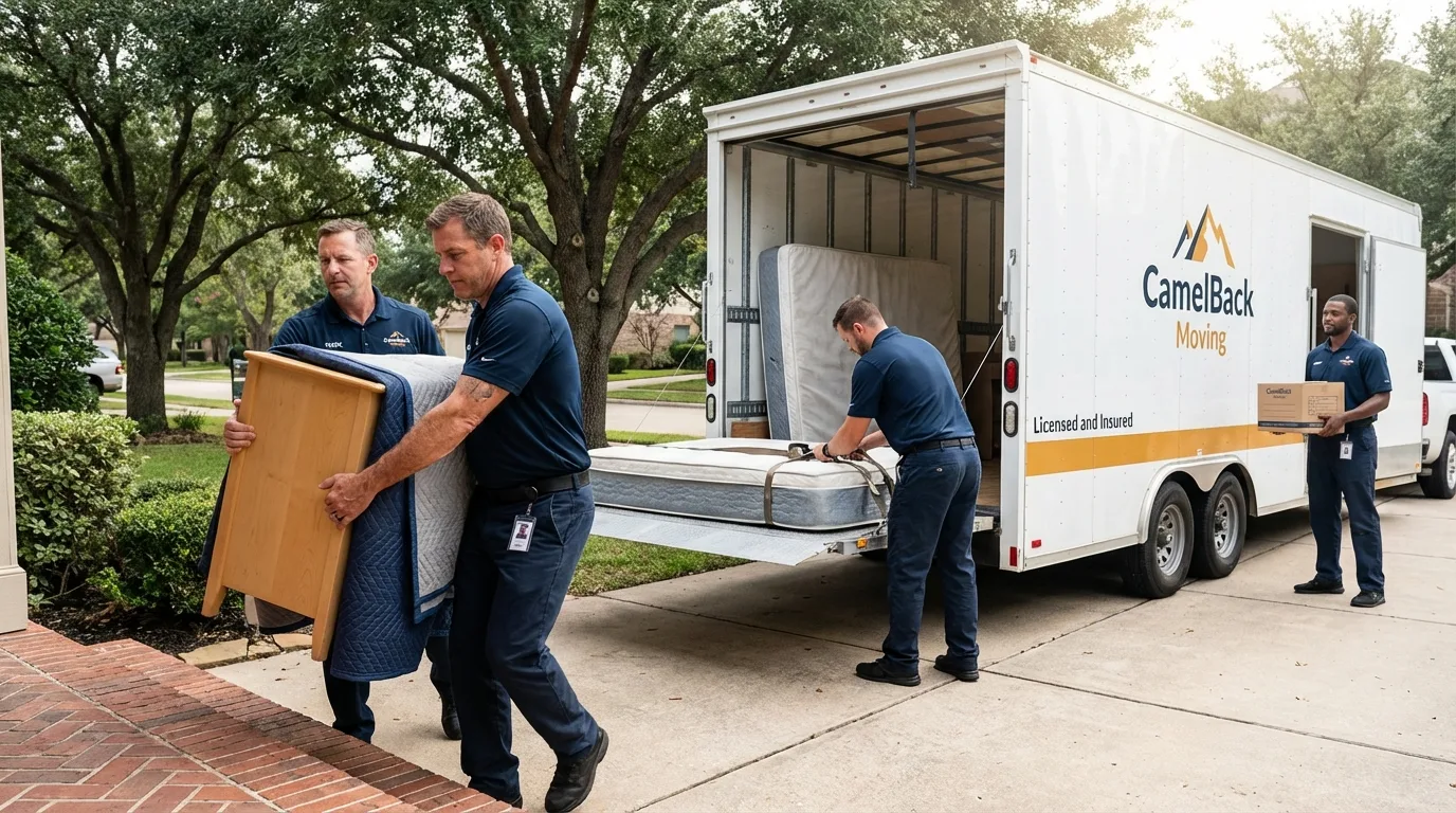 Crew loading residential truck for cross-state move from Leavenworth, KS