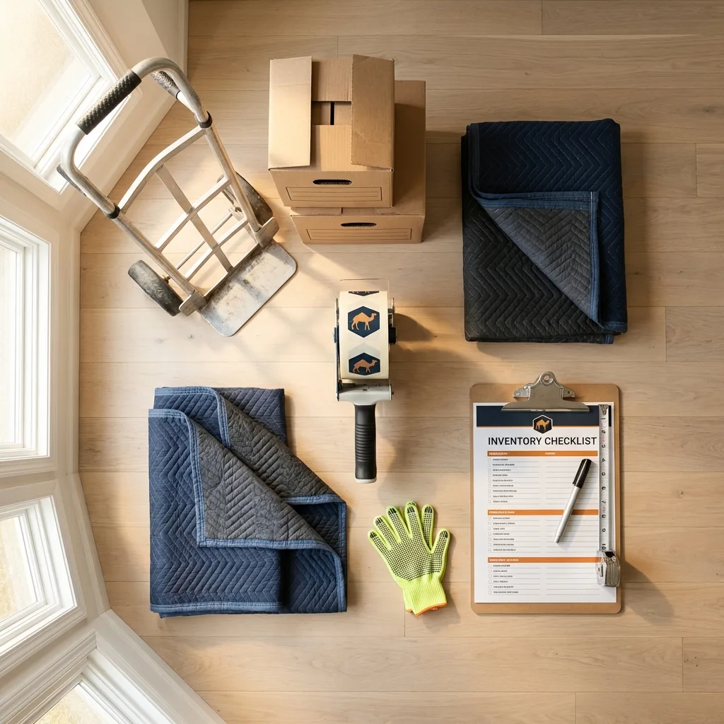 Professional moving supplies and packing materials layout for Leavenworth residential relocations